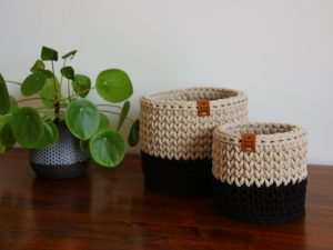 PABLO *** Petits paniers caches-pot bicolores en coton recyclé